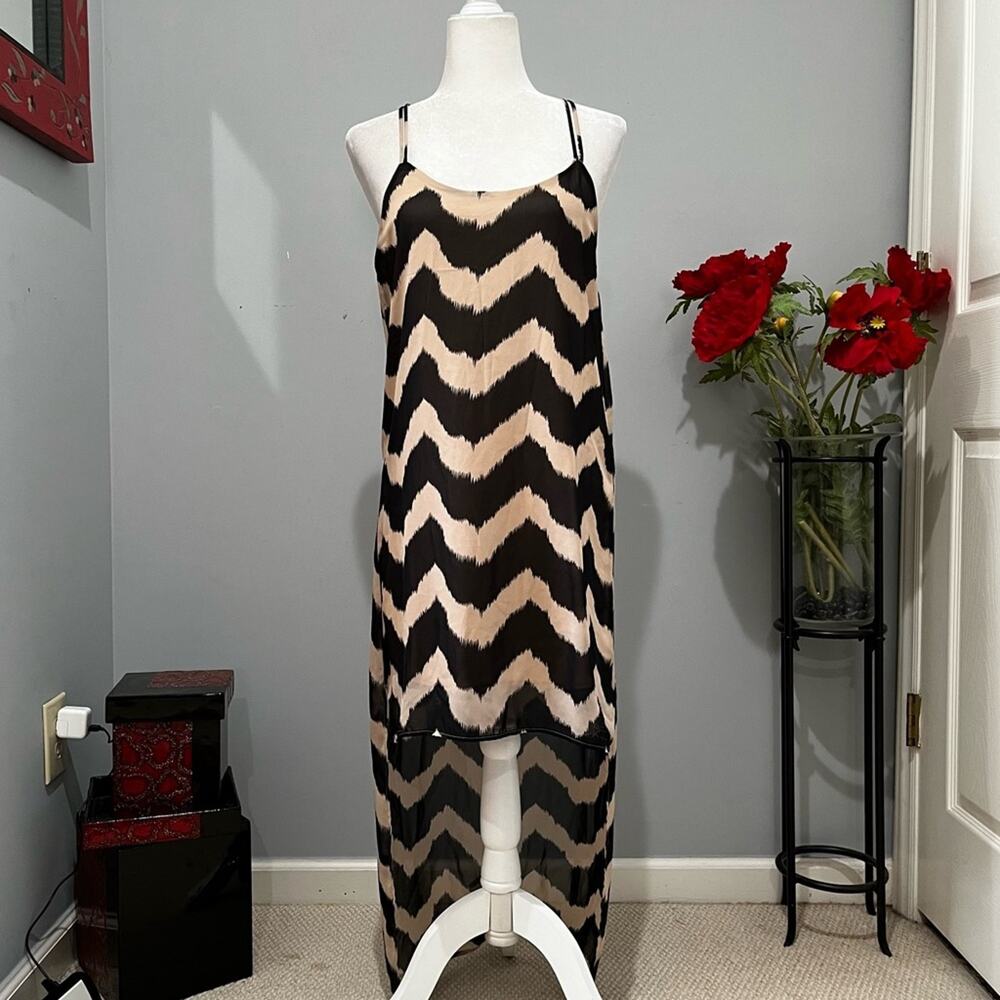 NEW Amber Blue Two Tone Contrast Striped Hi Lo Spaghetti Strap Maxi Dress S NWT